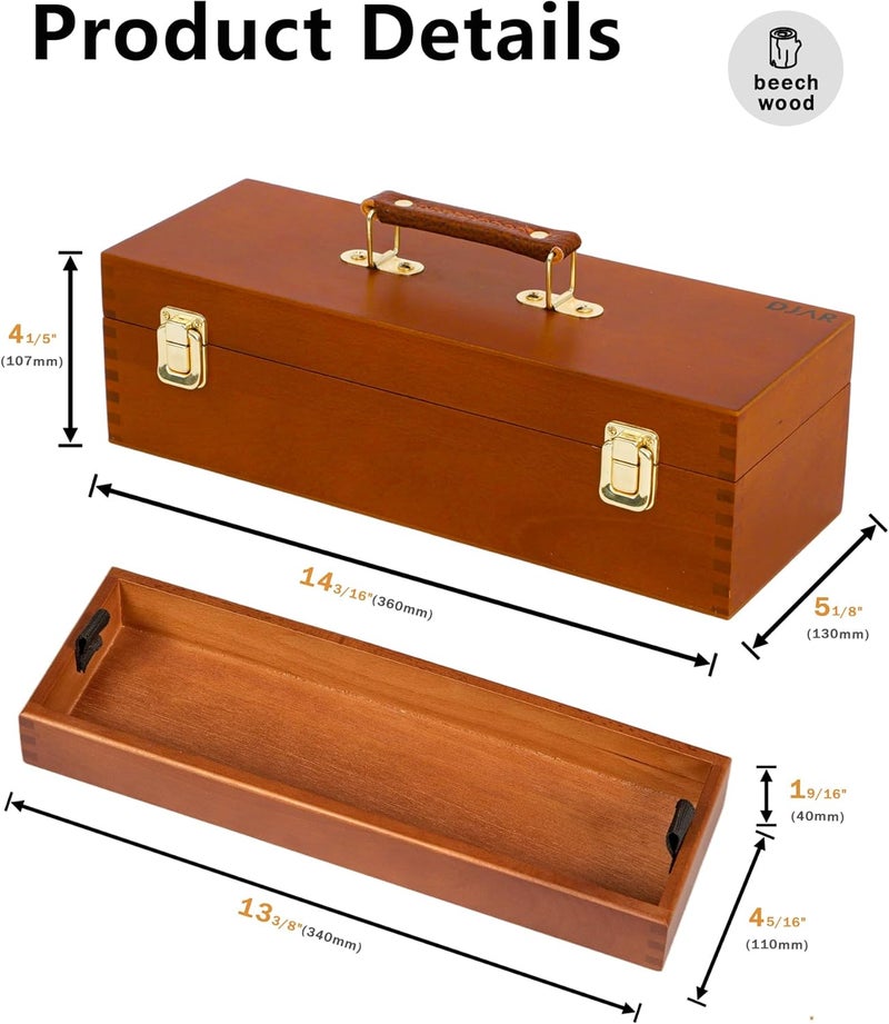 DJAR Store Multi-Function Artist Tool Box with Locking Clasps, Removable Tray Wooden Art Supply Box for Brushes, Pencils, Erasers,Artist Supplies Storage Organizer, Walnut - Image 2